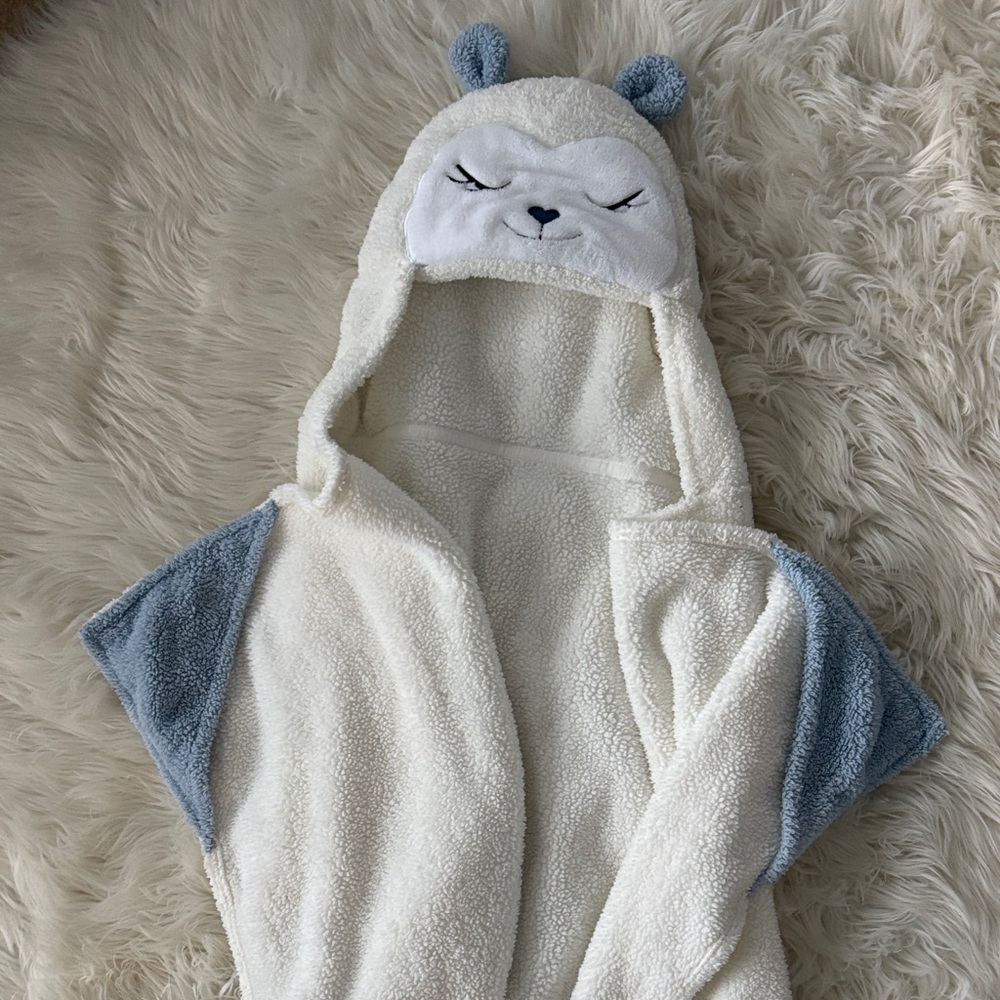 Lands' End Cream and Blue Animal Hooded Blanket - large!